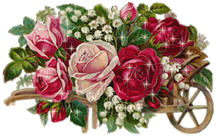jolie brouette décorée roses et muguet